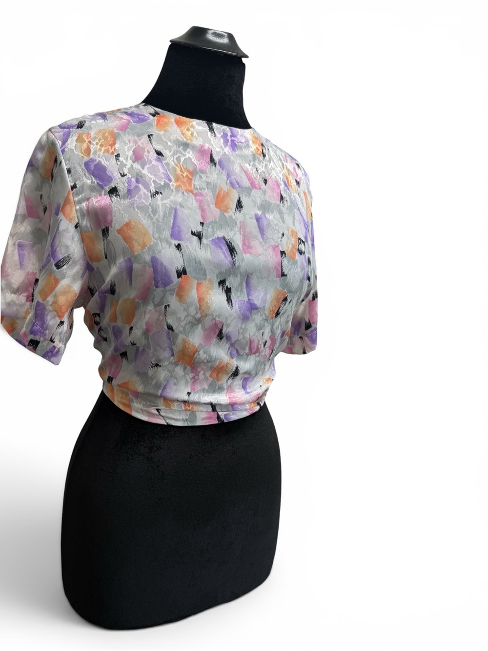 Vintage Eva Laurel New York Pastel Abstract Patten Satin Top